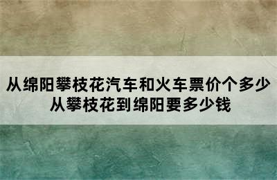 从绵阳攀枝花汽车和火车票价个多少 从攀枝花到绵阳要多少钱